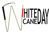 A folding white cane
