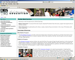 Screen shot of DBS website