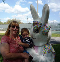 Mother, child, and Easter bunny
