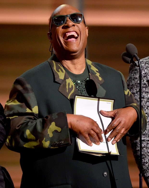 Stevie Wonder smiling at the Grammy's