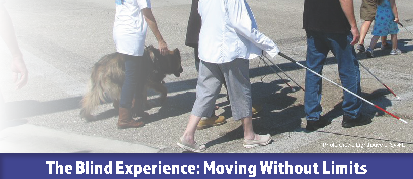 The blind experience, moving without limits banner.