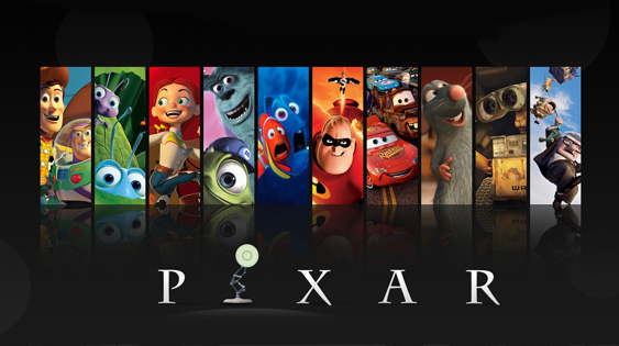 Pixar logo featuring numerous animated characters