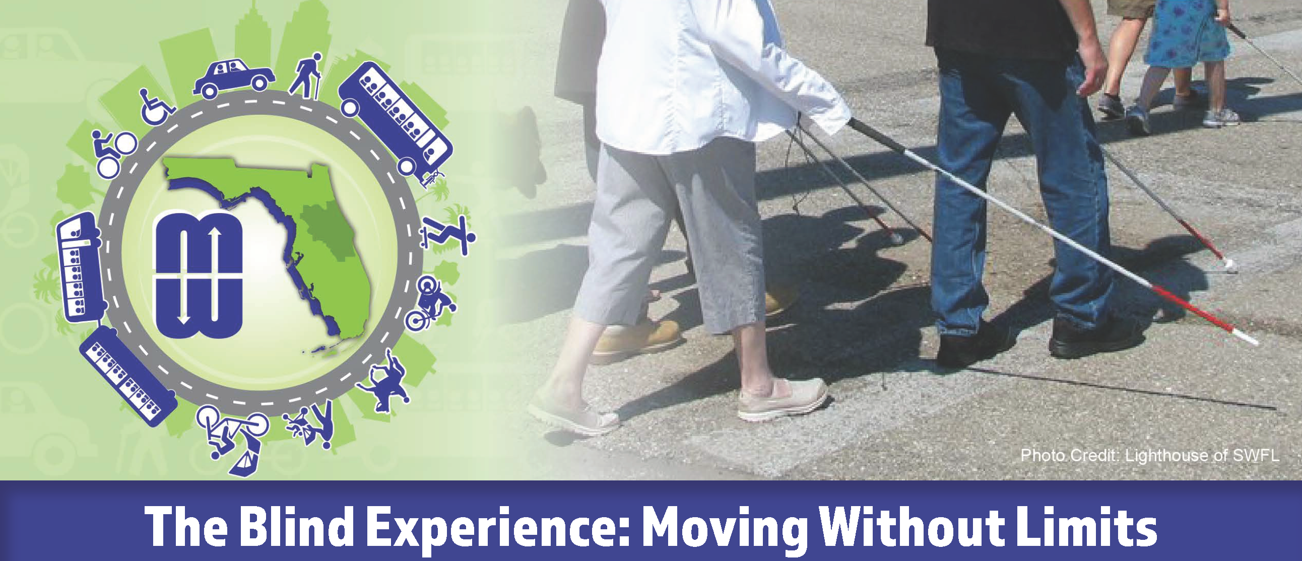 The blind experience, moving without limits banner.