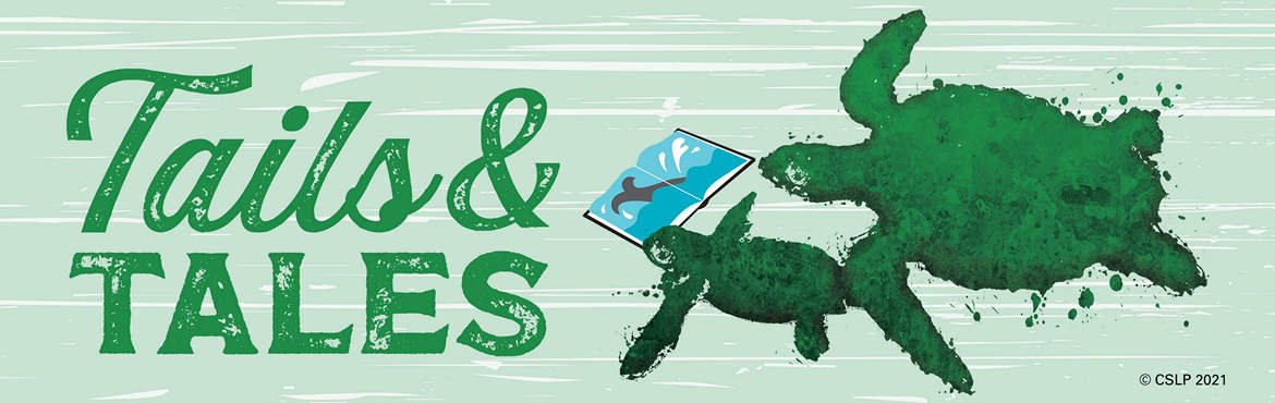 Tails and tales banner. Sea turtles reading a book