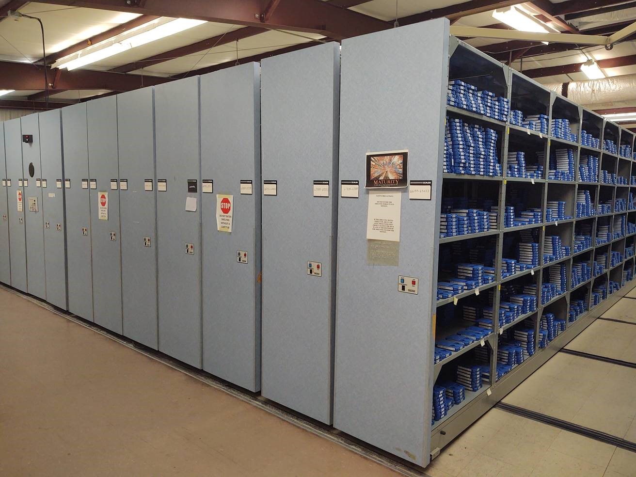 Digital book shelving system. When you are alone in the stacks, it's a pretty unique feeling!