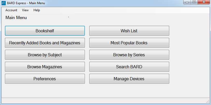 screen shot of BARD Express main menu