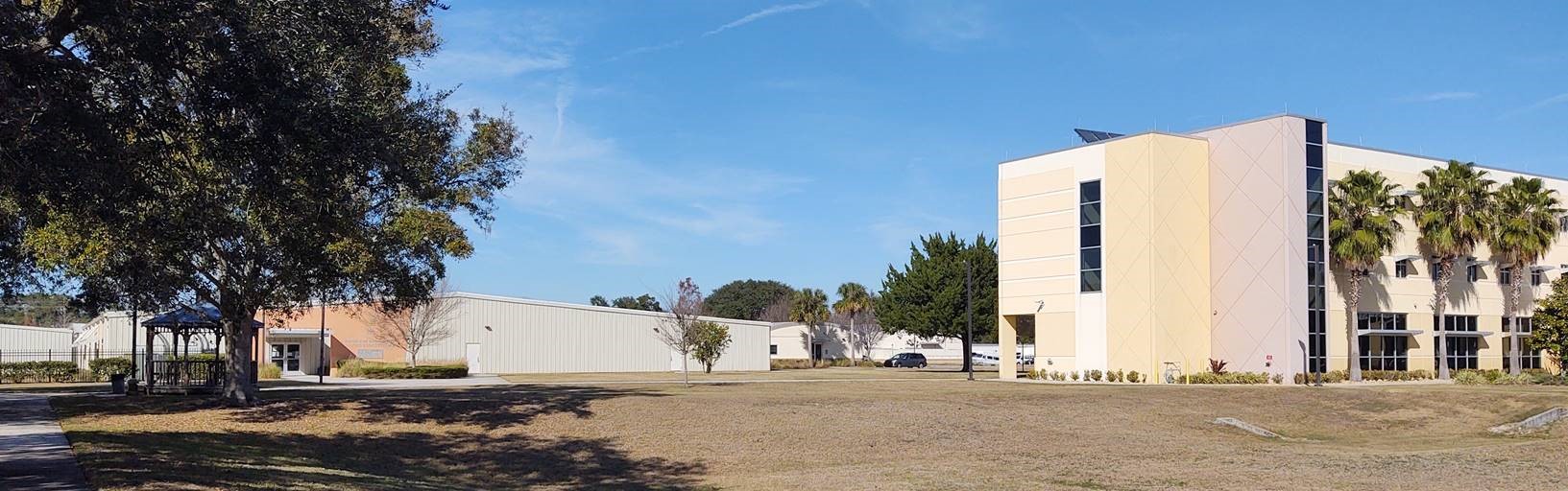 Panoramic view of library and rehabilitation center.