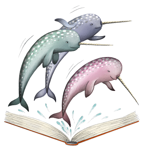 Sword fish jumping out of a book.