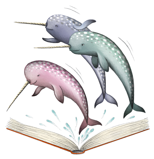 Sword fish jumping out of a book.